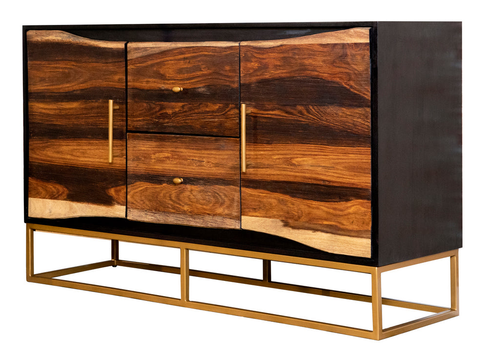 Amata Black Walnut Wood/Gold Finish Metal Accent Cabinet