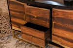 Amata Black Walnut Wood/Gold Finish Metal Accent Cabinet