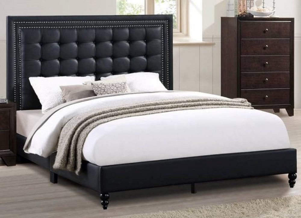 Amelia Black Faux Leather Tufted Full Bed