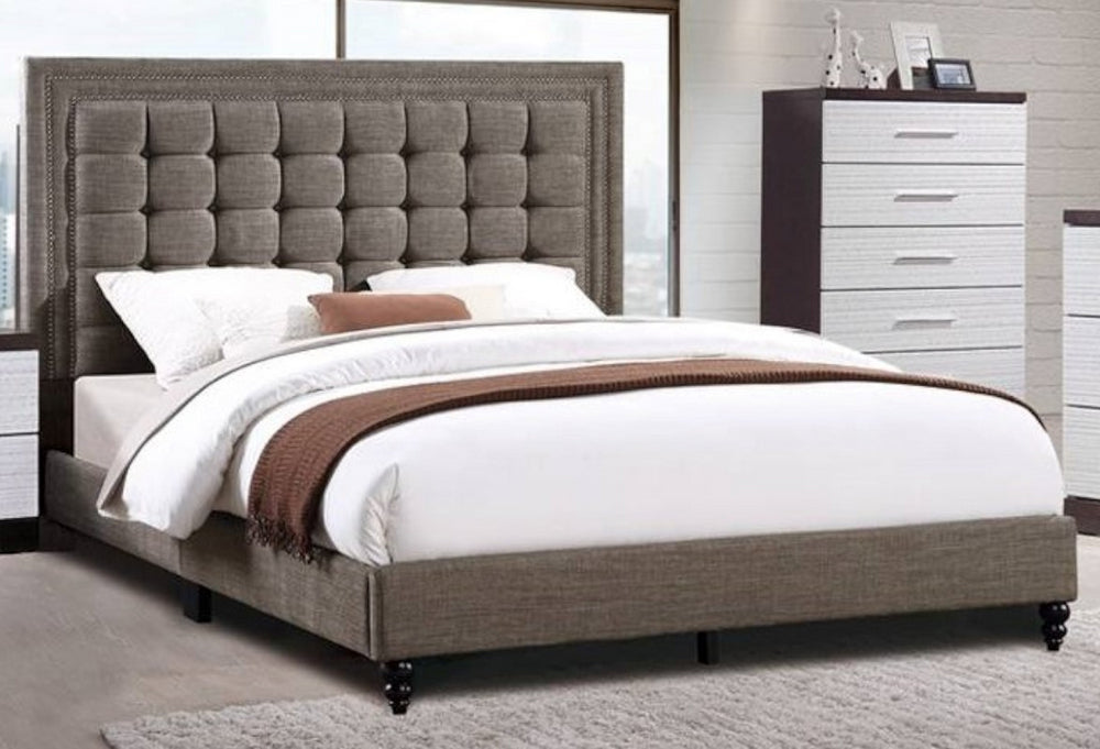 Amelia Brown Fabric Tufted King Bed