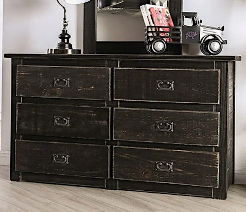 Ampelios Wire-Brushed Black Wood Dresser