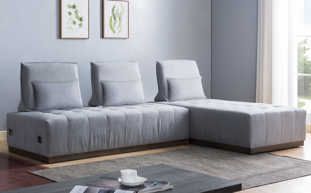 Anahit 2-Pc Smoke Grey Fabric Reversible Sectional Sofa