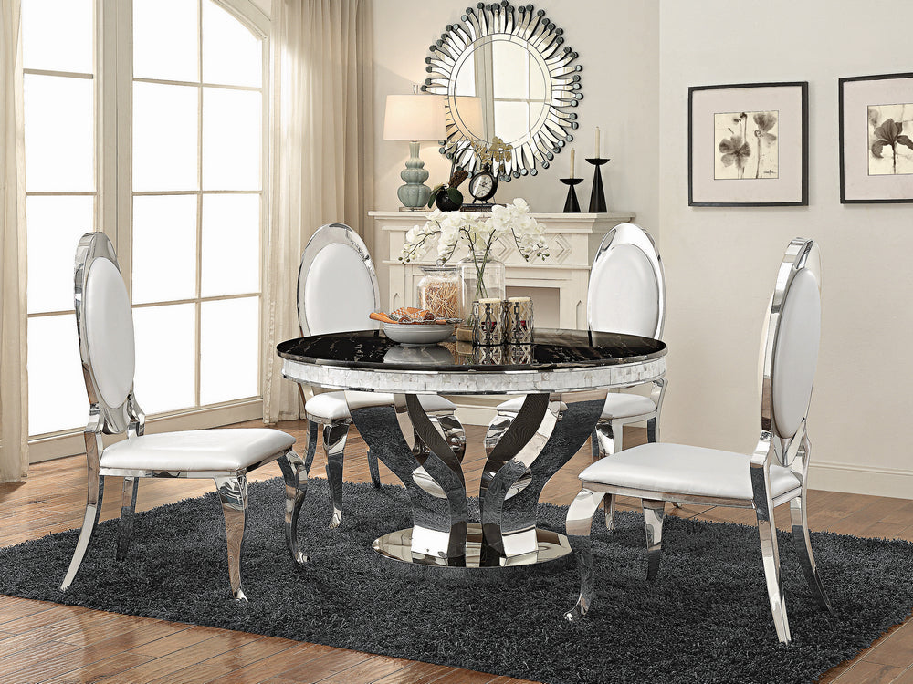 Anchorage 5-Pc Black Marble/Chrome Metal Dining Table Set