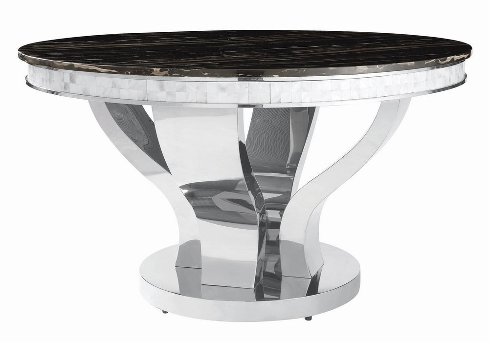 Anchorage Black Marble/Chrome Metal Round Dining Table