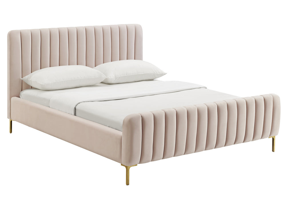 Angela Contemporary Blush Velvet Full Platform Bed