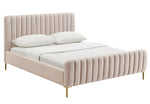 Angela Contemporary Blush Velvet Full Platform Bed