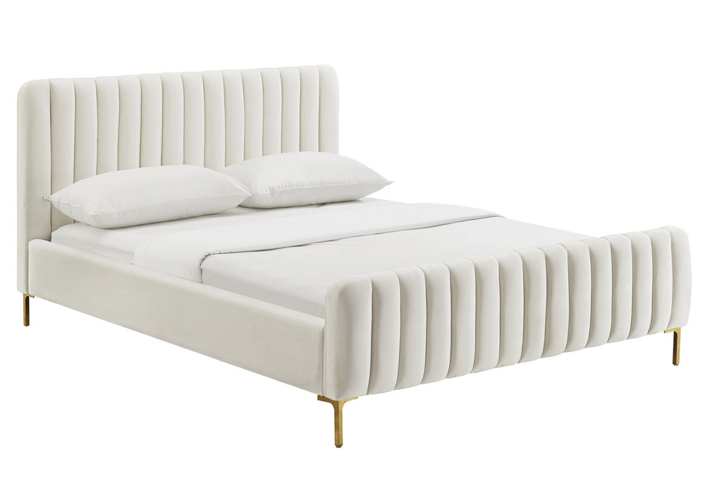 Angela Contemporary Cream Velvet Full Platform Bed