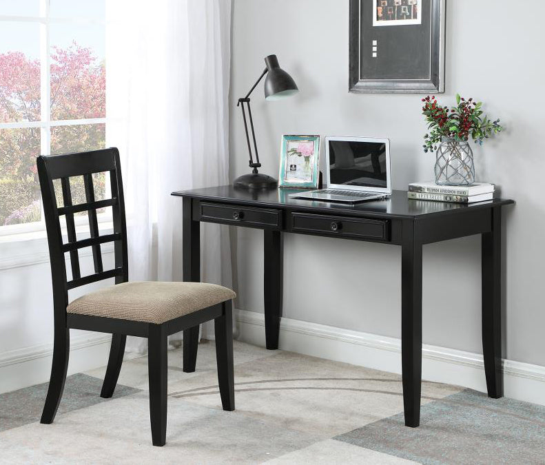 Newton 2-Pc Black Wood/Tan Fabric Writing Desk Set