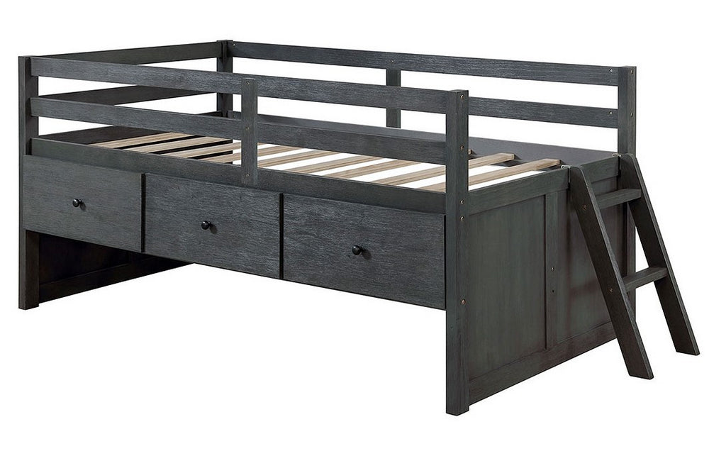 Anisa Wire-Brushed Gray Wood Twin Loft Bed