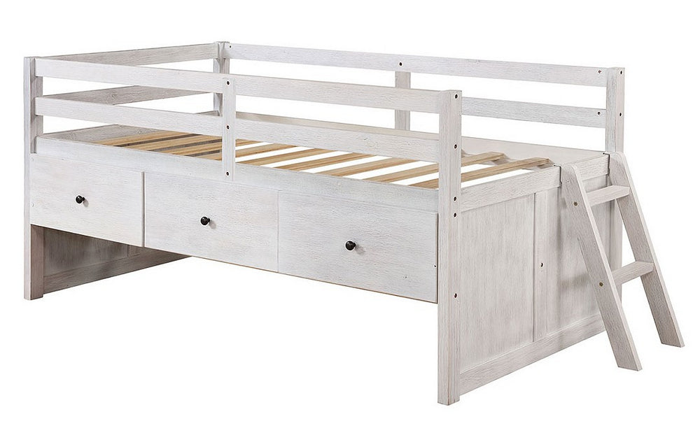 Anisa Wire-Brushed White Wood Twin Loft Bed