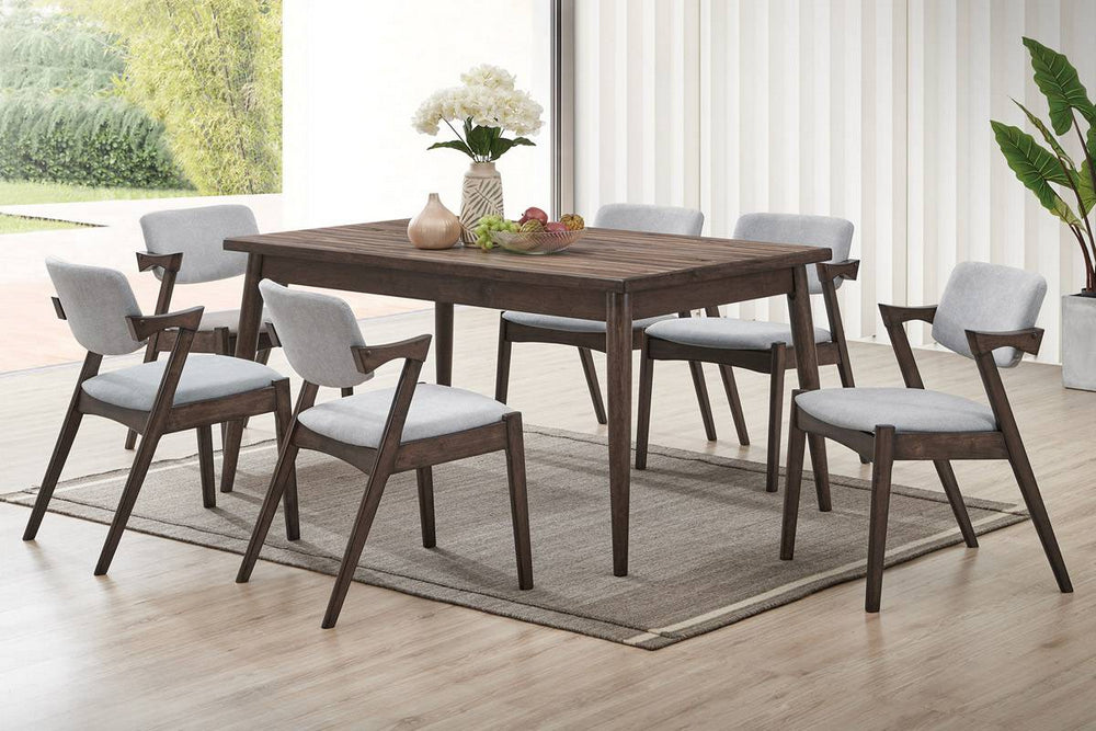 Anise 7-Pc Brown Wood/Light Grey Fabric Dining Table Set