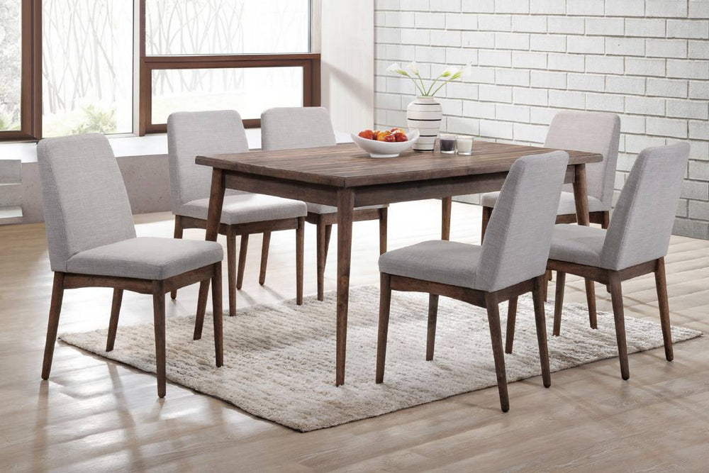 Anise 7-Pc Brown Wood/Light Grey Fabric Dining Table Set