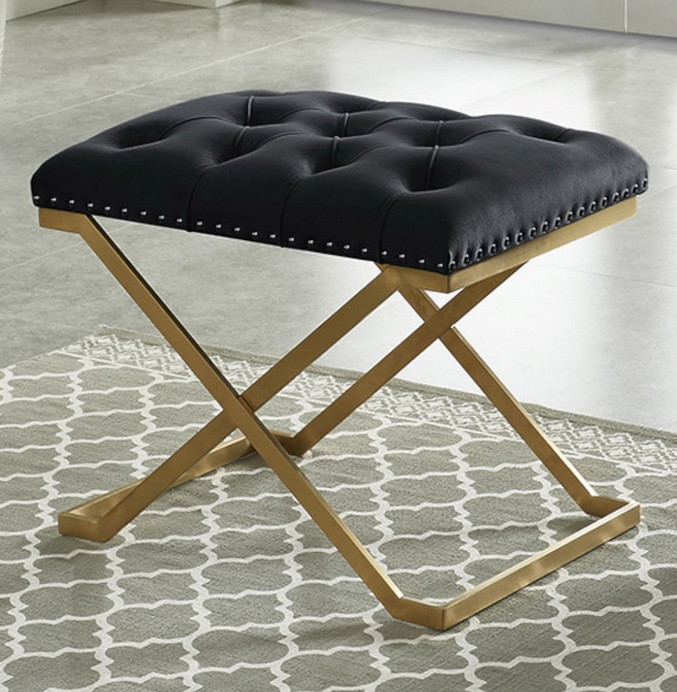 Anke Black Velvet/Gold Metal Tufted Bench