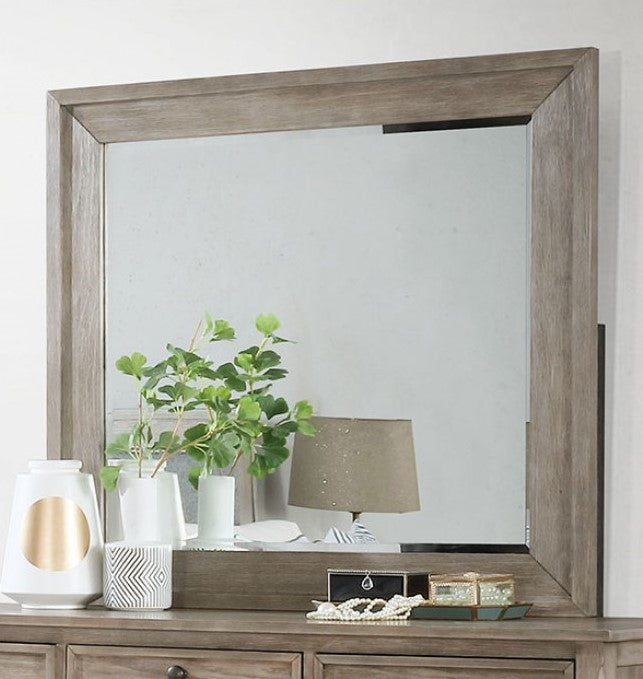 Anneke Wire-Brushed Warm Gray Wood Mirror