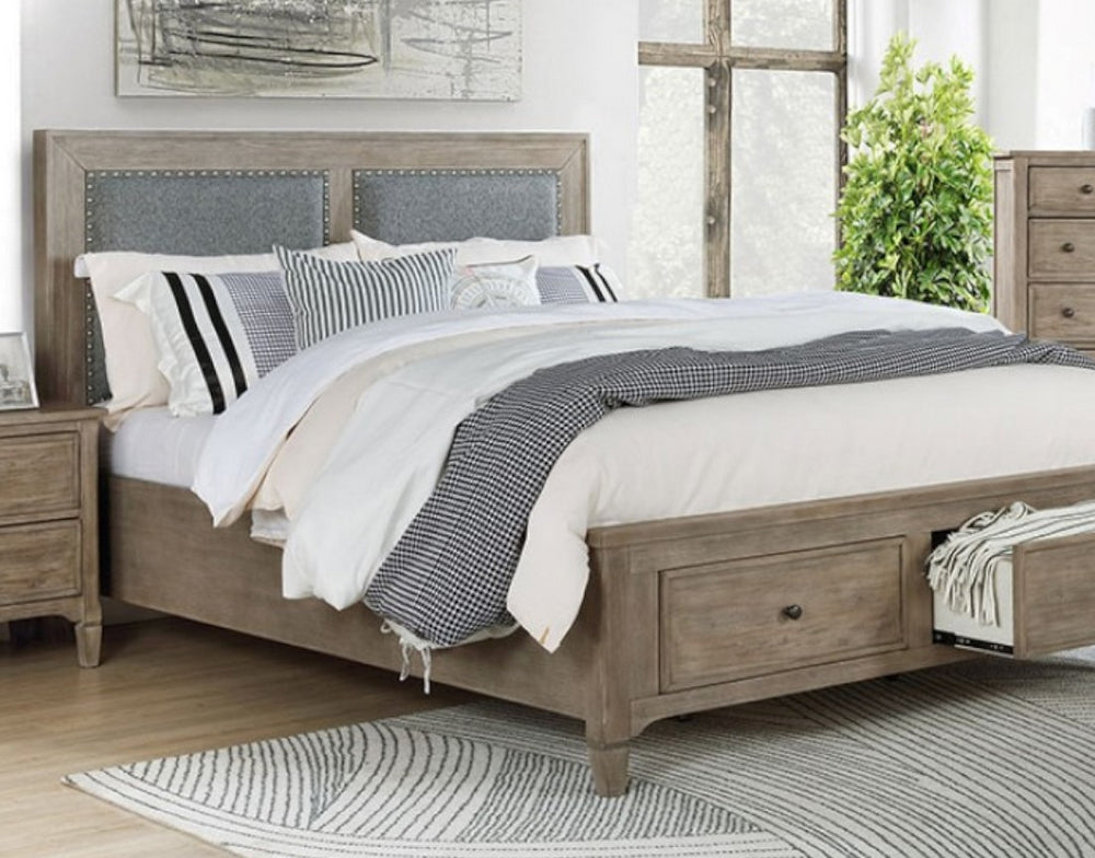 Anneke Wire-Brushed Warm Gray Wood Queen Bed