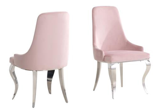 Antoine 2 Light Pink Velvet/Chrome Finish Metal Side Chairs