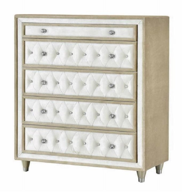 Antonella Ivory/Camel Velvet 5-Drawer Chest