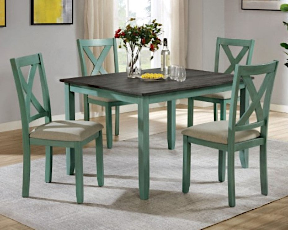 Anya 5Pc Distressed Teal/Gray Dining Table Set