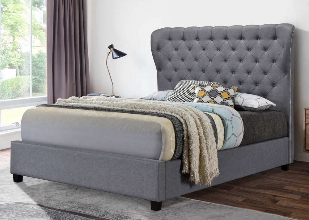 Aphra Light Gray Linen Fabric Full Platform Bed