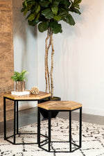 Arielle 2-Pc Natural Wood/Black Iron Nesting Table Set