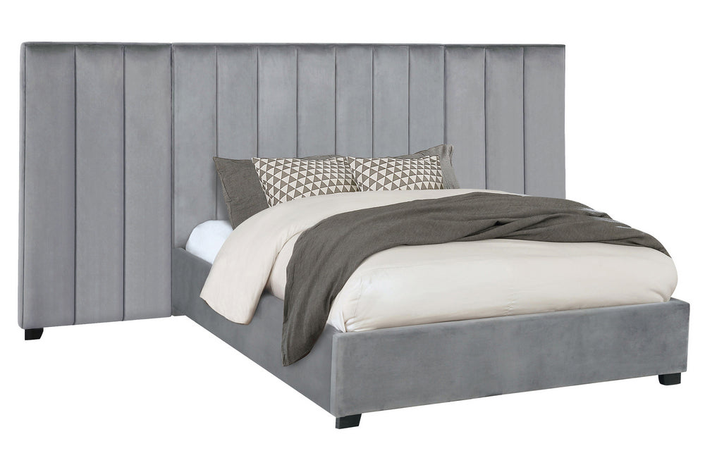 Arles Contemporary Grey Velvet King Bed with Panels