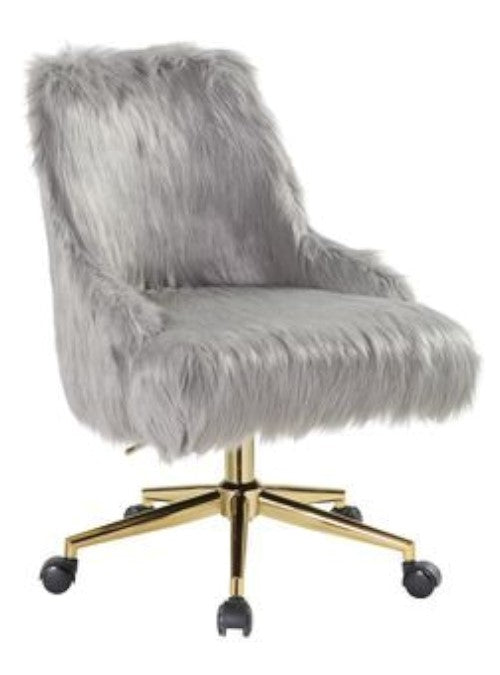 Arundell Gray Faux Fur/Gold Office Chair