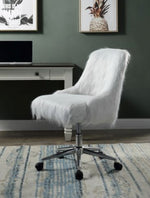 Arundell White Faux Fur/Chrome Office Chair