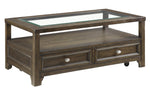 Auburn Brown Gray Wood Cocktail Table with Glass Insert