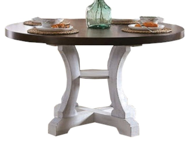 Auletta White/Dark Oak Wood Round Dining Table