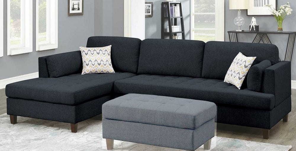 Aurora 2-Pc Black Fabric Reversible Sectional Sofa