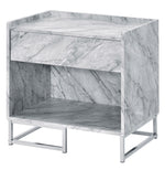 Azrael White Faux Marble Print Wood/Chrome Metal Accent Table