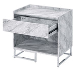 Azrael White Faux Marble Print Wood/Chrome Metal Accent Table