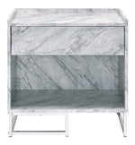 Azrael White Faux Marble Print Wood/Chrome Metal Accent Table