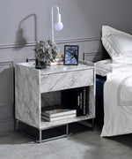 Azrael White Faux Marble Print Wood/Chrome Metal Accent Table