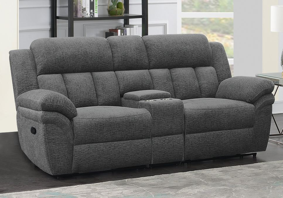 Bahrain 3-Pc Charcoal Chenille Manual Recliner Loveseat