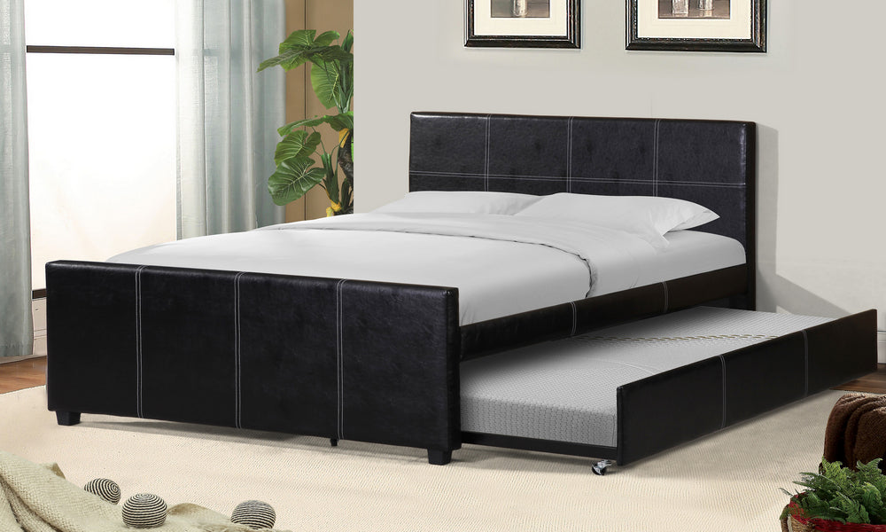 Bailey Black Faux Leather Full Platform Bed with Twin Trundle