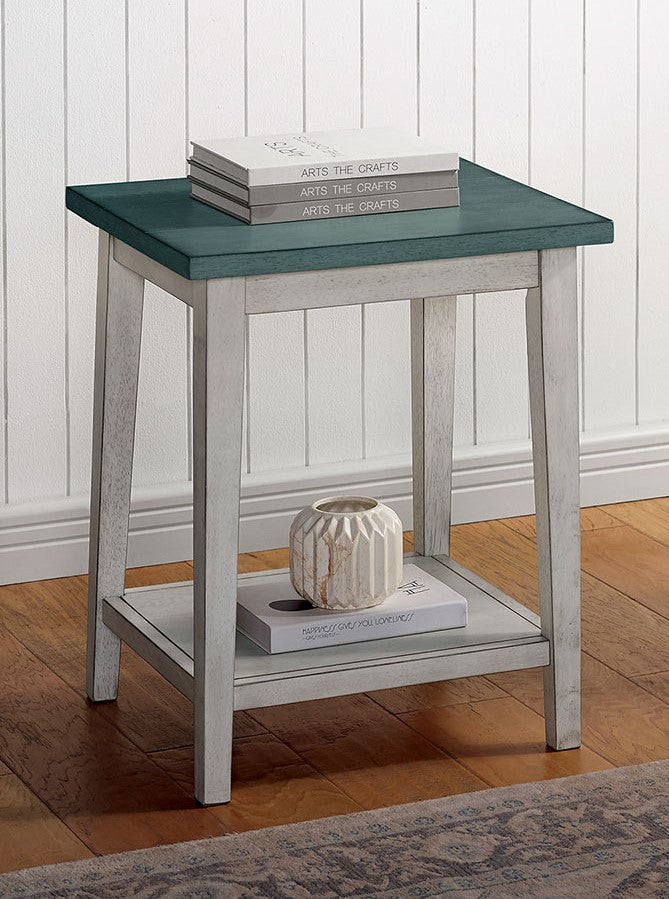 Banjar Antique White/Antique Teal Side Table