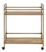 Barb Natural Wood/Champagne Metal 2-Tier Serving Cart