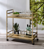 Barb Natural Wood/Champagne Metal 2-Tier Serving Cart