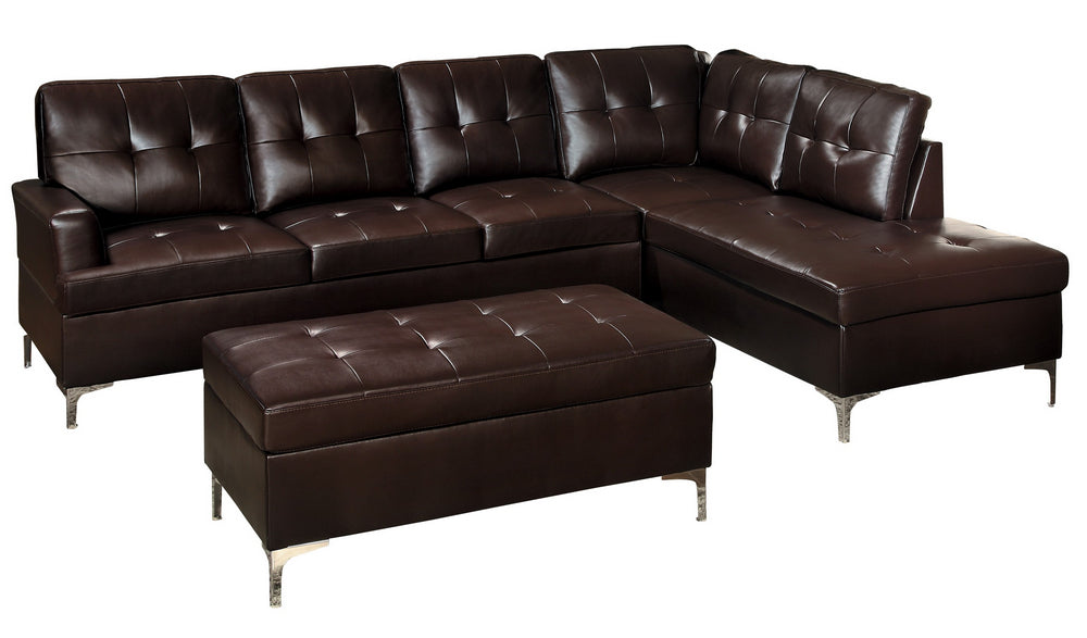 Barrington Brown Faux Leather RAF Sectional w/ Ottoman