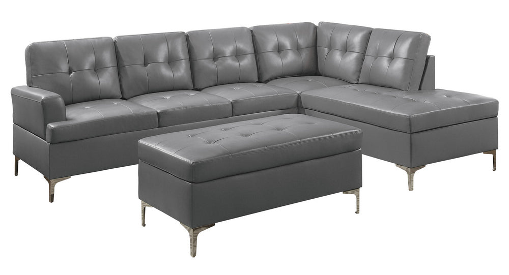 Barrington Gray Faux Leather RAF Sectional w/ Ottoman