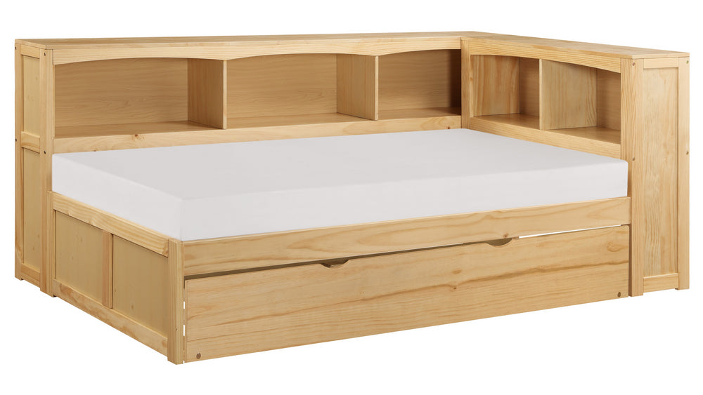 Bartly Natural Pine Finish Corner Twin Bed with Trundle