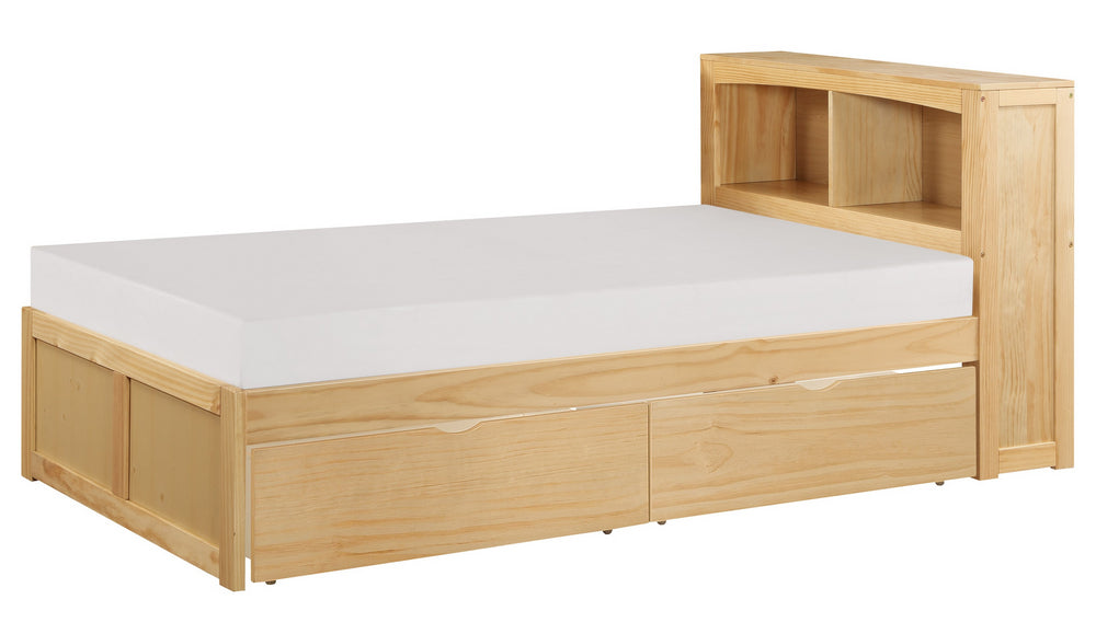 Bartly Natural Pine Finish Wood Twin Bed with Storage