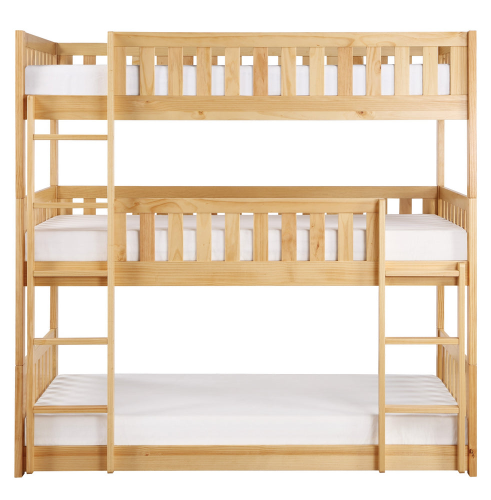 Bartly Natural Pine Finish Wood Twin Triple Bunk Bed