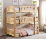 Bartly Natural Pine Finish Wood Twin Triple Bunk Bed