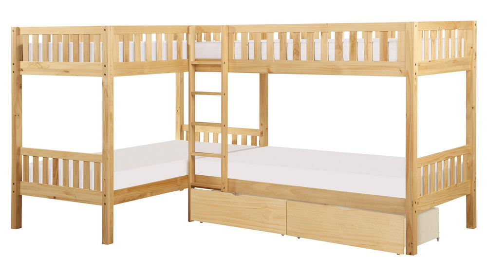 Bartly Natural Pine Quadruple Twin Bunk Bed w/ Storage