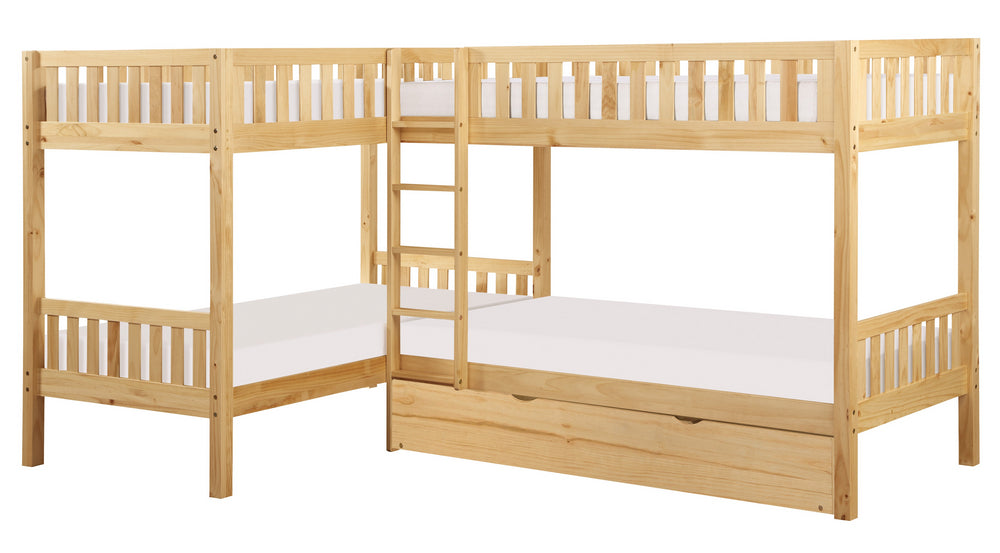 Bartly Natural Pine Quadruple Twin Bunk Bed w/ Trundle