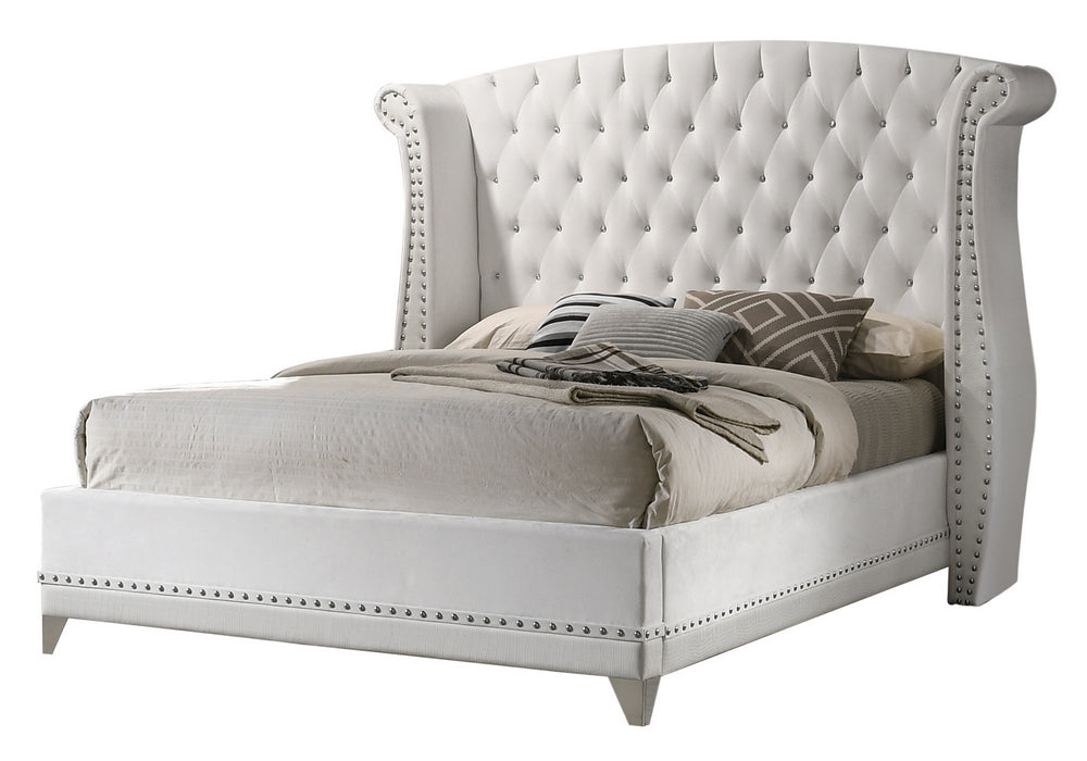 Barzini White Velvet/Leatherette Cal King Platform Bed (Oversized)