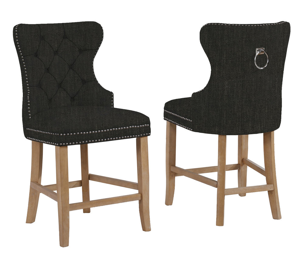 Beata 2 Black Linen Fabric/Wood Counter Height Chairs