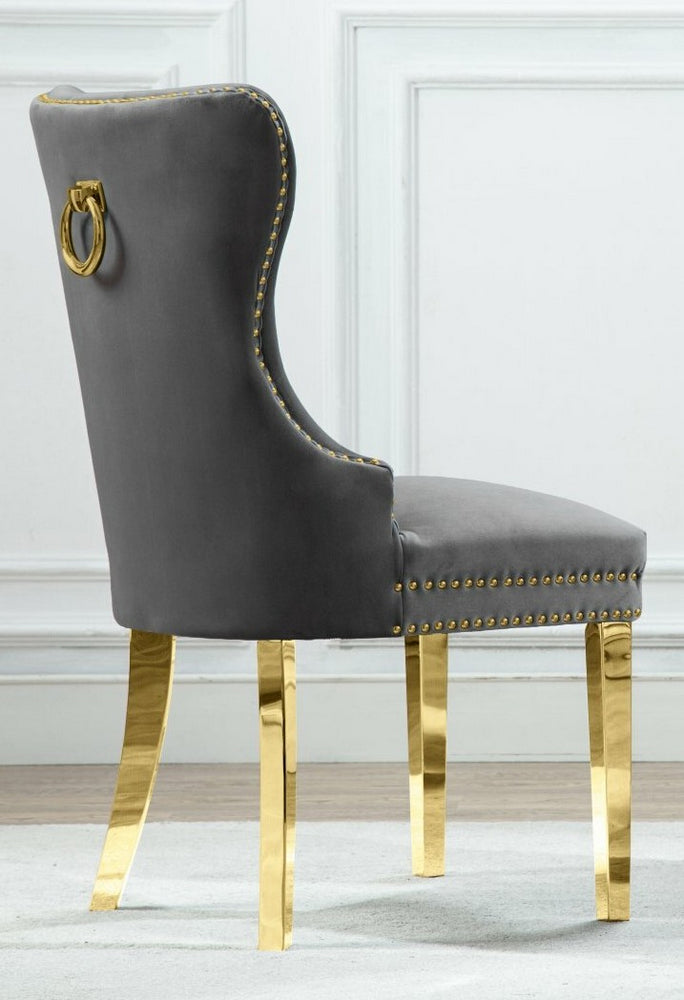 Beata 2 Dark Gray Fabric/Gold Metal Side Chairs